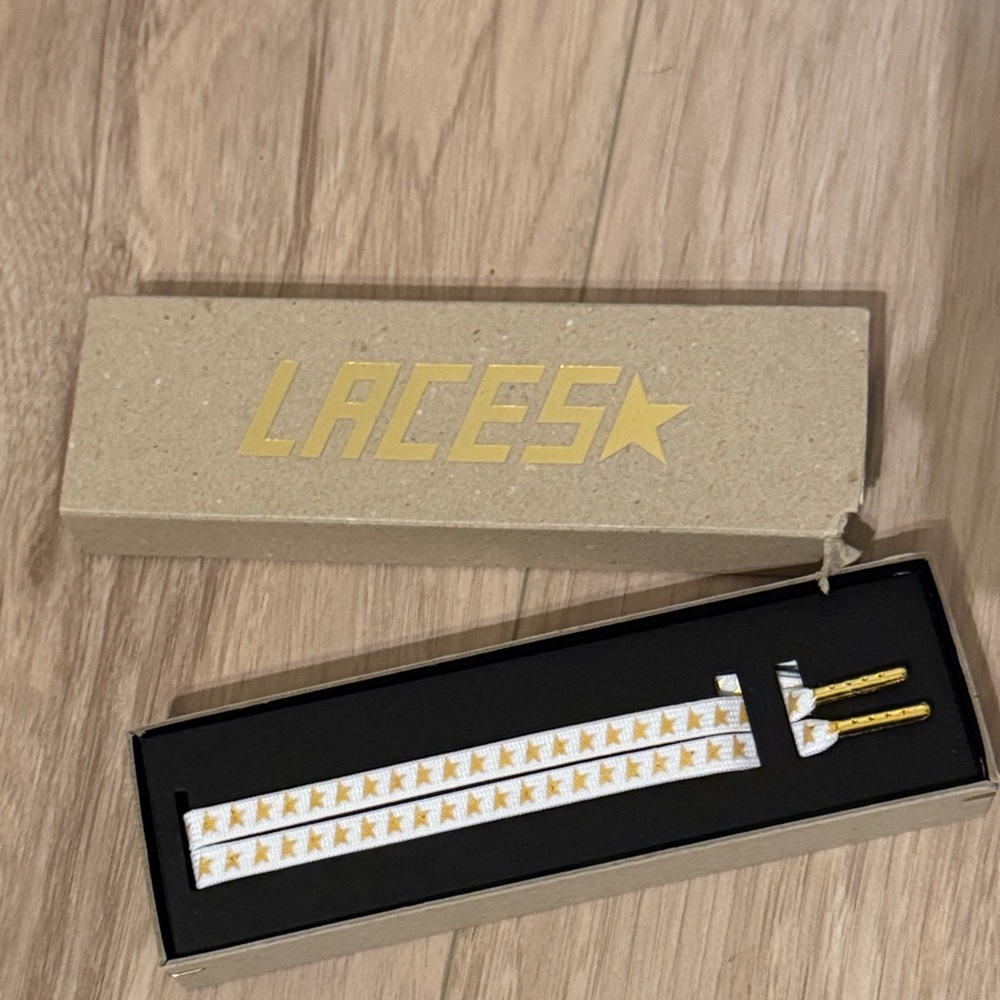 Golden Goose White and Gold Star Laces NEW